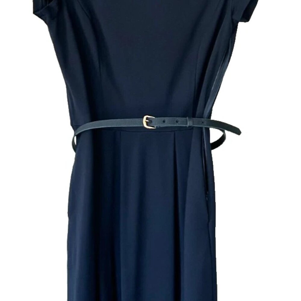 Brooks Brothers Women’s 8 Navy Belted Keyhole Ponte Sheath Dress Short Sleeve - Picture 3 of 10